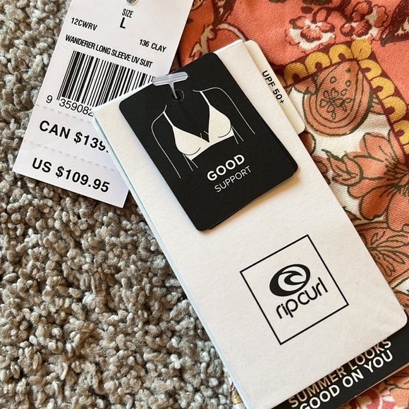 RIP Curl Wanderer Long Sleeve Rash guard Surf suit Coral Boho L and XL - Picture 5 of 11